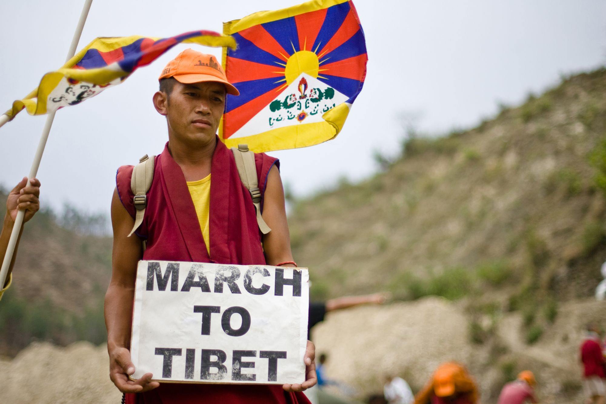 A scene from a march to Tibet led by exiled monks and activists